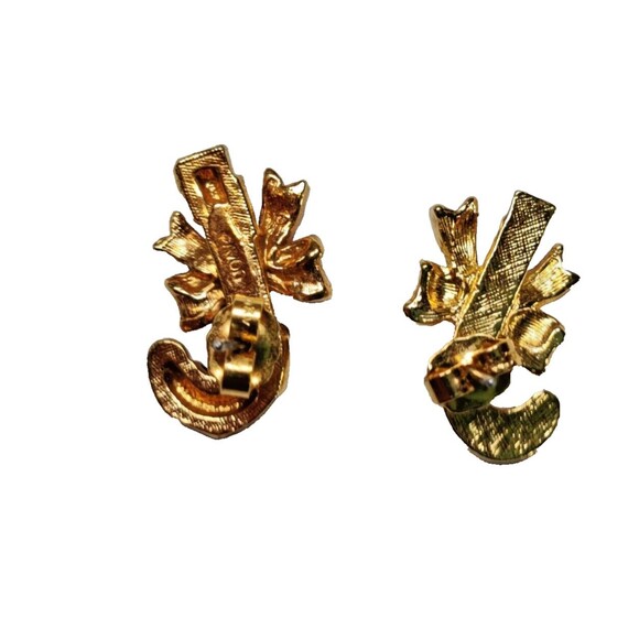 Vintage Avon Gold Tone Candy Cane Gold Bow Stud Earrings - Picture 2 of 3